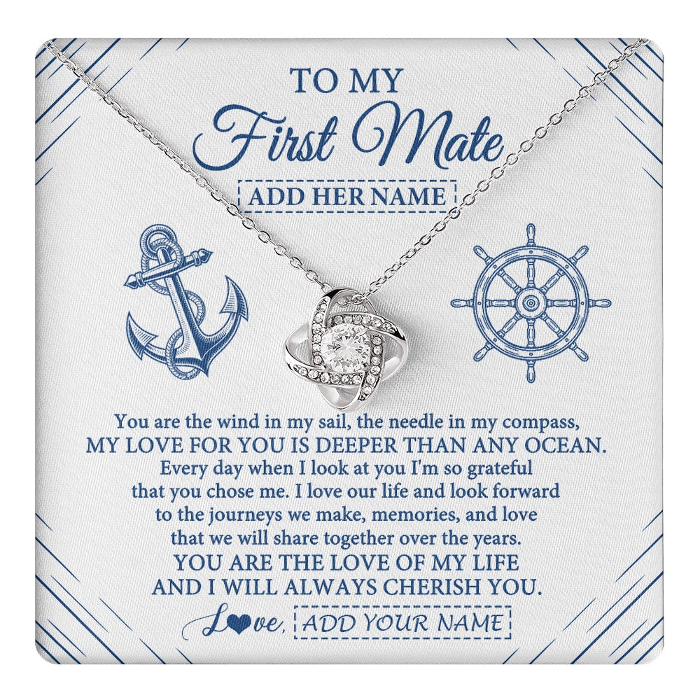 Love Knot Necklace 14K White Gold Finish | 1 | Personalized To My First Mate Necklace From Husband Sailing Cruise Ships Wife Birthday Anniversary Wedding Valentines Christmas Custom Gift Box Message Card | https://teecentury.