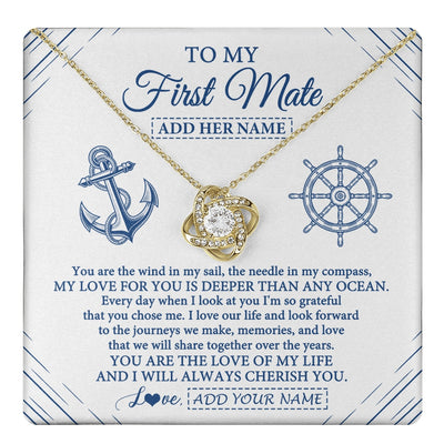 Love Knot Necklace 18K Yellow Gold Finish | 1 | Personalized To My First Mate Necklace From Husband Sailing Cruise Ships Wife Birthday Anniversary Wedding Valentines Christmas Custom Gift Box Message Card | https://teecentury.