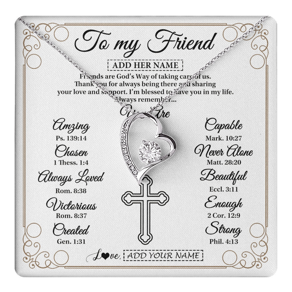 Forever Love Necklace 14K White Gold Finish | 1 | Personalized To My Friend Gifts Necklace From Besties Always Remember You Are Friend Birthday Gifts Christmas Friendship Christian Custom Gift Box Message Card | https://teecentury.