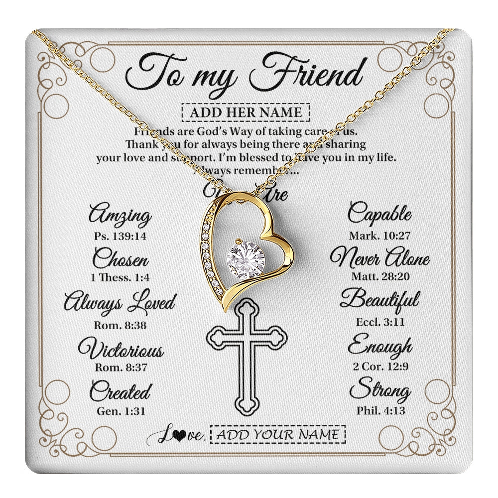 Forever Love Necklace 18K Yellow Gold Finish | 1 | Personalized To My Friend Gifts Necklace From Besties Always Remember You Are Friend Birthday Gifts Christmas Friendship Christian Custom Gift Box Message Card | https://teecentury.