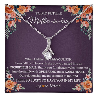 Alluring Beauty Necklace 14K White Gold Finish | 1 | Personalized To My Future Mother In Law Necklace Thank You Mother Of The Groom Boyfriend's Mom Wedding Day Birthday Christmas Jewelry Gift Box Message Card | teecentury