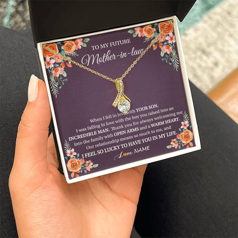 Alluring Beauty Necklace 18K Yellow Gold Finish | 2 | Personalized To My Future Mother In Law Necklace Thank You Mother Of The Groom Boyfriend's Mom Wedding Day Birthday Christmas Jewelry Gift Box Message Card | teecentury