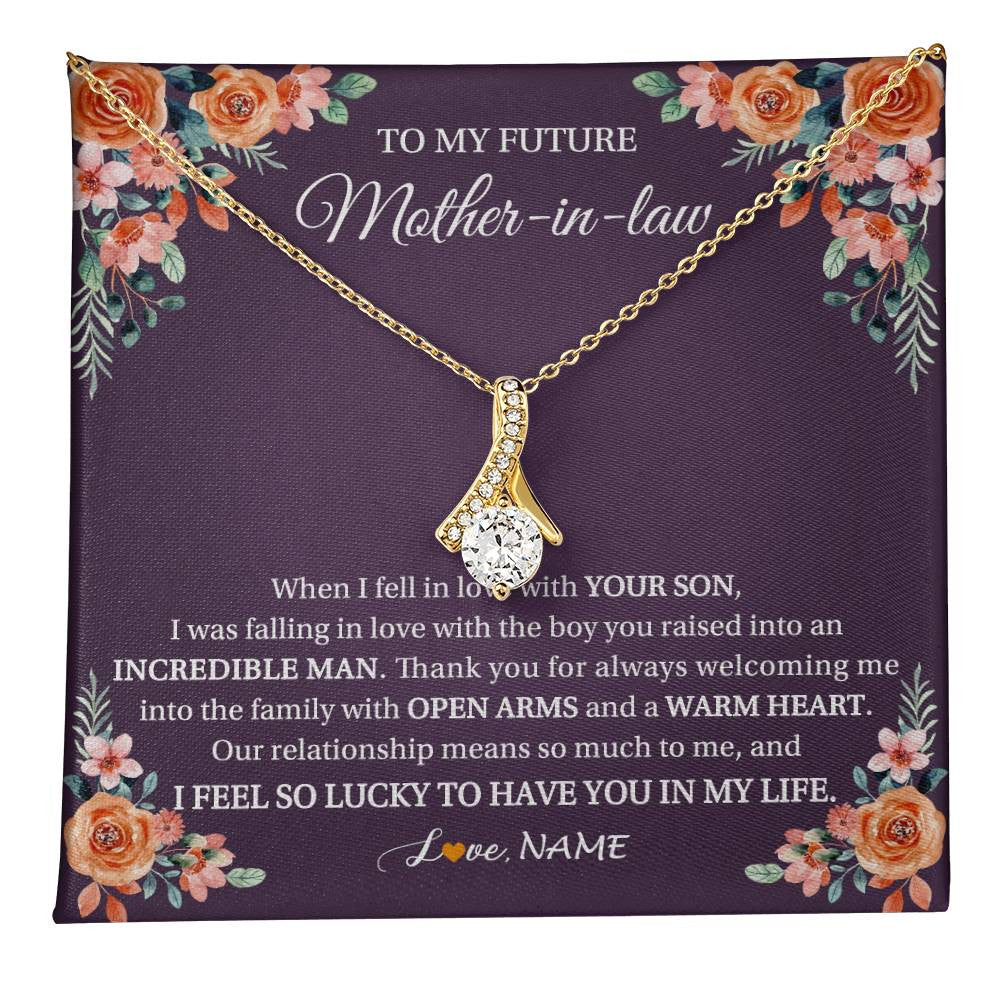 Alluring Beauty Necklace 18K Yellow Gold Finish | 1 | Personalized To My Future Mother In Law Necklace Thank You Mother Of The Groom Boyfriend's Mom Wedding Day Birthday Christmas Jewelry Gift Box Message Card | teecentury