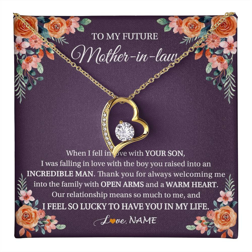 Forever Love Necklace 18K Yellow Gold Finish | 1 | Personalized To My Future Mother In Law Necklace Thank You Mother Of The Groom Boyfriend's Mom Wedding Day Birthday Christmas Jewelry Gift Box Message Card | teecentury