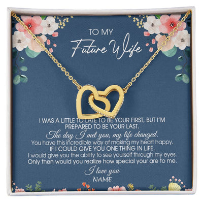 Interlocking Hearts Necklace 18K Yellow Gold Finish | Personalized To My Future Wife Necklace From Boyfriend Love You Soulmate Girlfriend Wife Birthday Anniversary Valentines Day Christmas Customized Message Card | teecentury