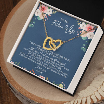 Interlocking Hearts Necklace 18K Yellow Gold Finish | Personalized To My Future Wife Necklace From Boyfriend Love You Soulmate Girlfriend Wife Birthday Anniversary Valentines Day Christmas Customized Message Card | teecentury
