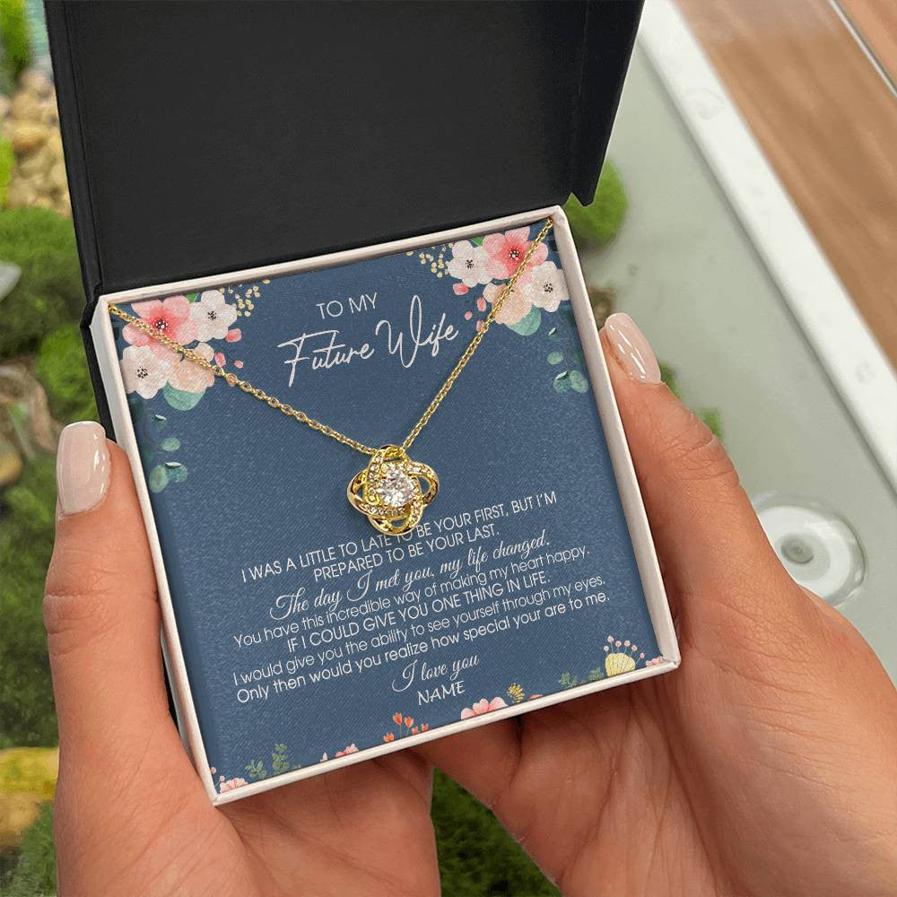 Love Knot Necklace 18K Yellow Gold Finish | Personalized To My Future Wife Necklace From Boyfriend Love You Soulmate Girlfriend Wife Birthday Anniversary Valentines Day Christmas Customized Message Card | teecentury
