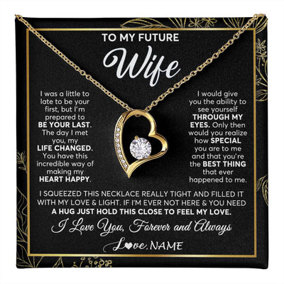 Forever Love Necklace 18K Yellow Gold Finish | 1 | Personalized To My Future Wife Necklace From Husband My Love Fiancee Wife Birthday Anniversary Valentines Day Christmas Customized Gift Box Message Card | teecentury
