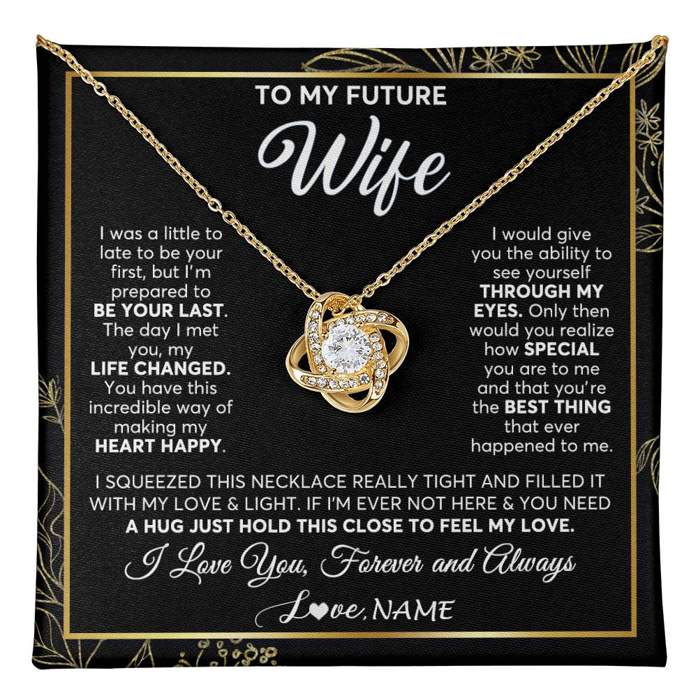 Love Knot Necklace 18K Yellow Gold Finish | 1 | Personalized To My Future Wife Necklace From Husband My Love Fiancee Wife Birthday Anniversary Valentines Day Christmas Customized Gift Box Message Card | teecentury