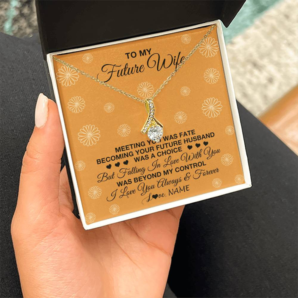 Alluring Beauty Necklace 18K Yellow Gold Finish | Personalized To My Future Wife Necklace Meeting You Fiancée Girlfriend Wife Jewelry Gifts Birthday Valentines Day Christmas Customized Gift Box Message Card | teecentury