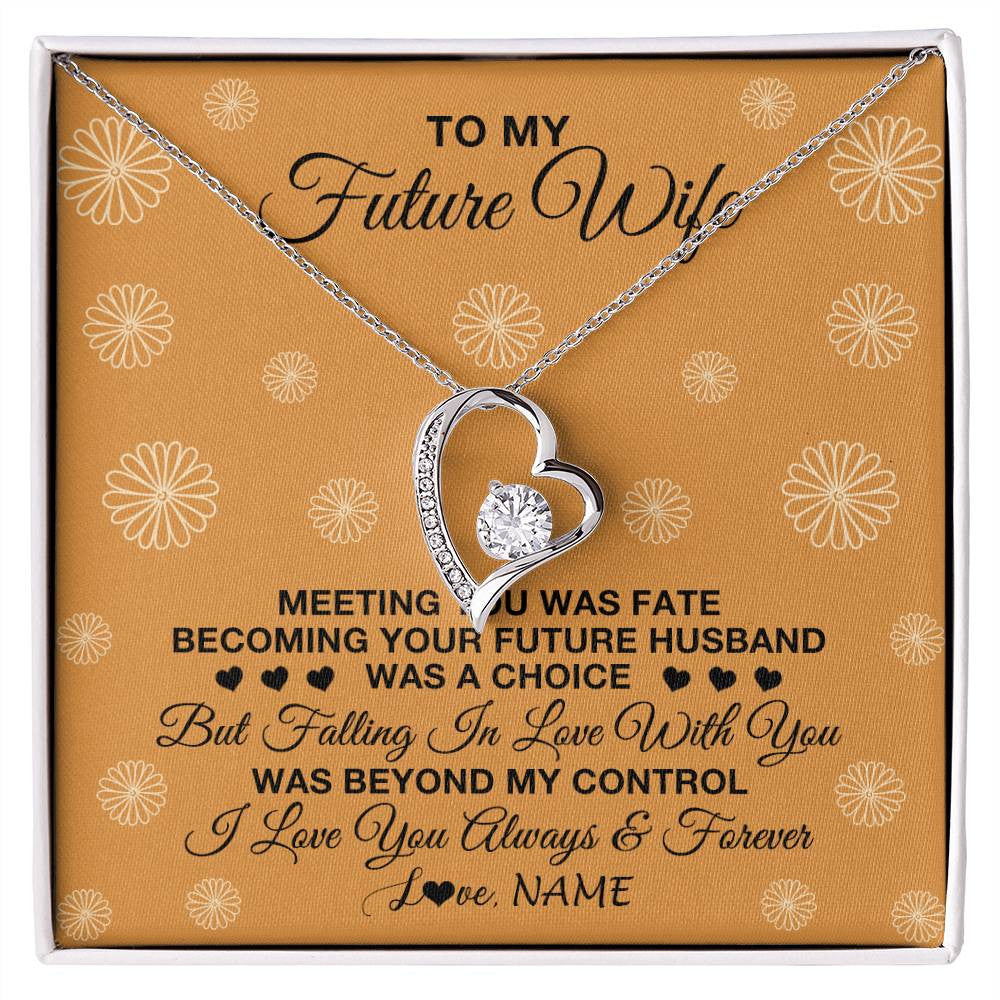 Forever Love Necklace 14K White Gold Finish | Personalized To My Future Wife Necklace Meeting You Fiancée Girlfriend Wife Jewelry Gifts Birthday Valentines Day Christmas Customized Gift Box Message Card | teecentury