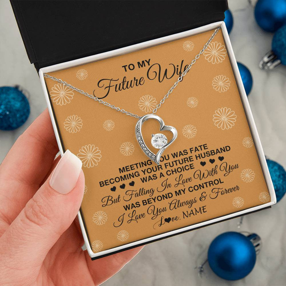 Forever Love Necklace 14K White Gold Finish | Personalized To My Future Wife Necklace Meeting You Fiancée Girlfriend Wife Jewelry Gifts Birthday Valentines Day Christmas Customized Gift Box Message Card | teecentury
