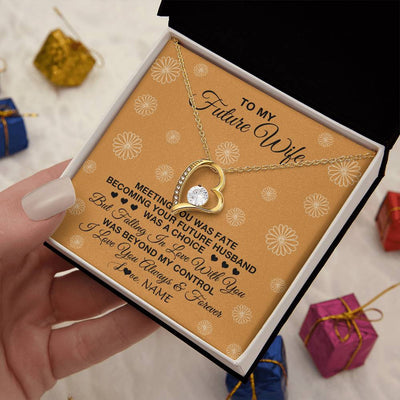 Forever Love Necklace 18K Yellow Gold Finish | Personalized To My Future Wife Necklace Meeting You Fiancée Girlfriend Wife Jewelry Gifts Birthday Valentines Day Christmas Customized Gift Box Message Card | teecentury