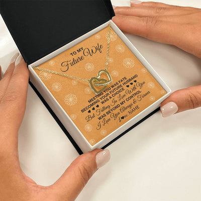 Interlocking Hearts Necklace 18K Yellow Gold Finish | Personalized To My Future Wife Necklace Meeting You Fiancée Girlfriend Wife Jewelry Gifts Birthday Valentines Day Christmas Customized Gift Box Message Card | teecentury