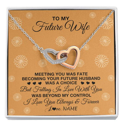 Interlocking Hearts Necklace Stainless Steel & Rose Gold Finish | Personalized To My Future Wife Necklace Meeting You Fiancée Girlfriend Wife Jewelry Gifts Birthday Valentines Day Christmas Customized Gift Box Message Card | teecentury