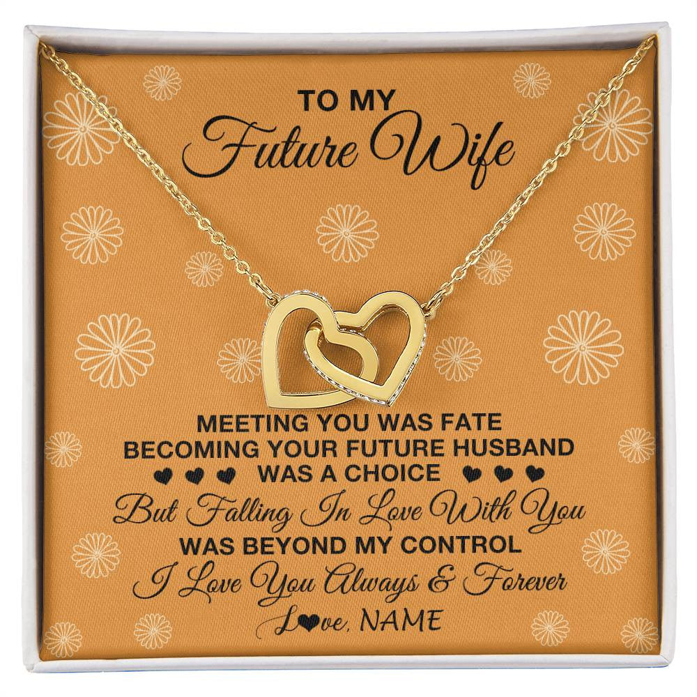 Interlocking Hearts Necklace 18K Yellow Gold Finish | Personalized To My Future Wife Necklace Meeting You Fiancée Girlfriend Wife Jewelry Gifts Birthday Valentines Day Christmas Customized Gift Box Message Card | teecentury