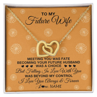 Interlocking Hearts Necklace 18K Yellow Gold Finish | Personalized To My Future Wife Necklace Meeting You Fiancée Girlfriend Wife Jewelry Gifts Birthday Valentines Day Christmas Customized Gift Box Message Card | teecentury