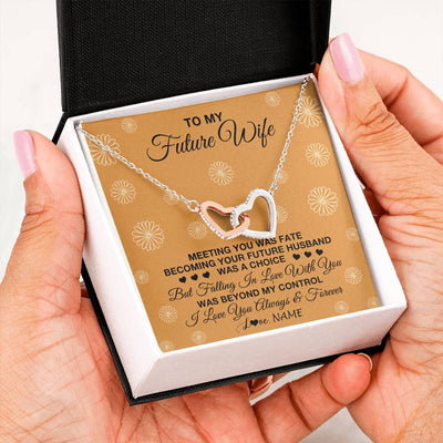 Interlocking Hearts Necklace Stainless Steel & Rose Gold Finish | Personalized To My Future Wife Necklace Meeting You Fiancée Girlfriend Wife Jewelry Gifts Birthday Valentines Day Christmas Customized Gift Box Message Card | teecentury