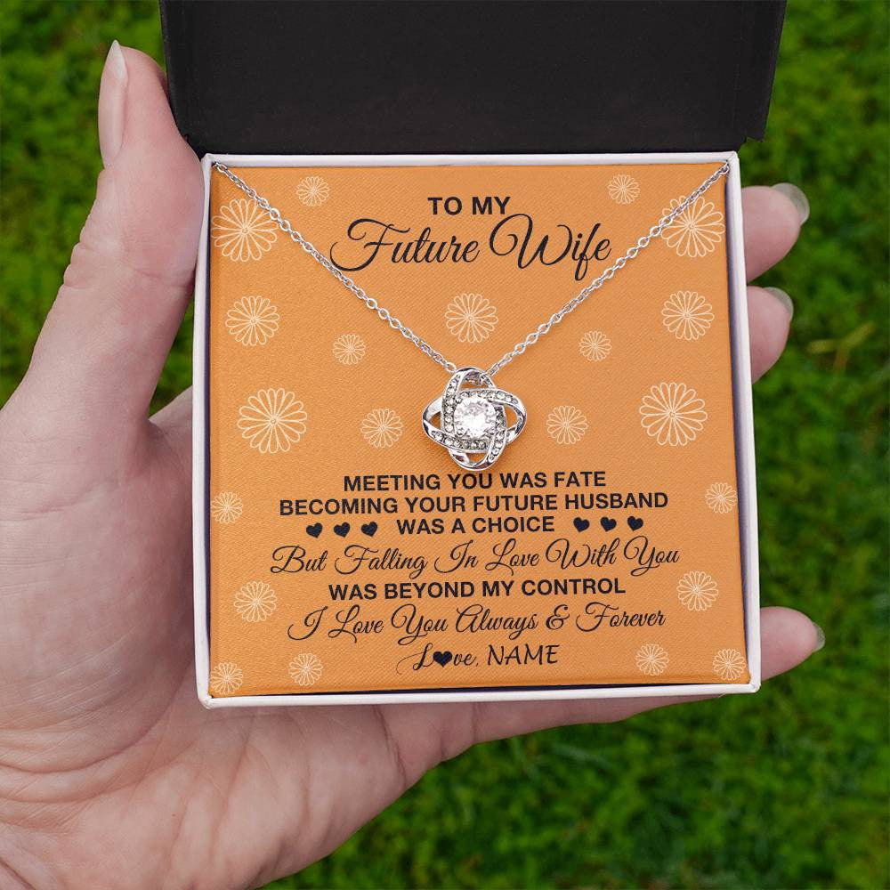 Love Knot Necklace 14K White Gold Finish | Personalized To My Future Wife Necklace Meeting You Fiancée Girlfriend Wife Jewelry Gifts Birthday Valentines Day Christmas Customized Gift Box Message Card | teecentury