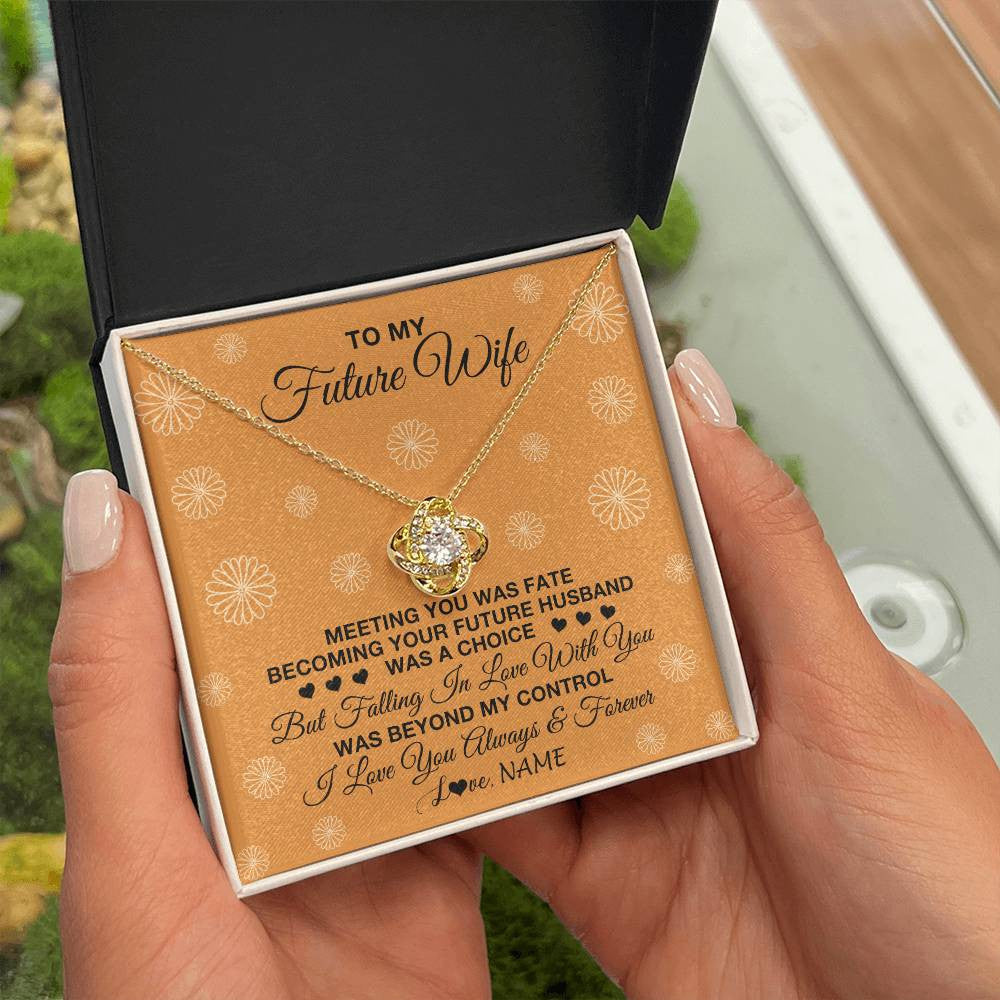 Love Knot Necklace 18K Yellow Gold Finish | Personalized To My Future Wife Necklace Meeting You Fiancée Girlfriend Wife Jewelry Gifts Birthday Valentines Day Christmas Customized Gift Box Message Card | teecentury
