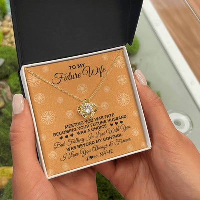 Love Knot Necklace 18K Yellow Gold Finish | Personalized To My Future Wife Necklace Meeting You Fiancée Girlfriend Wife Jewelry Gifts Birthday Valentines Day Christmas Customized Gift Box Message Card | teecentury
