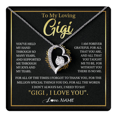 Forever Love Necklace 14K White Gold Finish | 1 | Personalized To My Gigi Gifts Necklace From Granddaughter GrandsonGrateful Thank You Gigi Birthday Mothers Day Christmas Customized Gift Box Message Card | teecentury