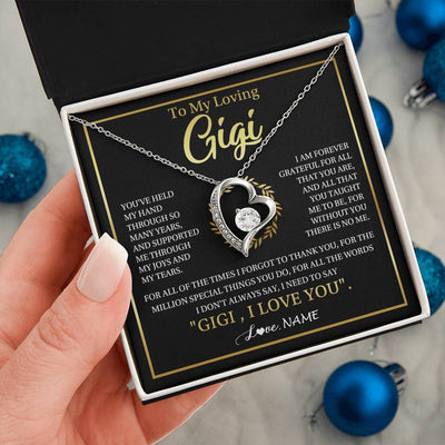 Forever Love Necklace 14K White Gold Finish | 2 | Personalized To My Gigi Gifts Necklace From Granddaughter GrandsonGrateful Thank You Gigi Birthday Mothers Day Christmas Customized Gift Box Message Card | teecentury