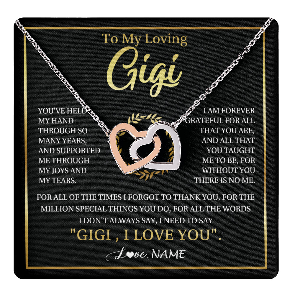 Interlocking Hearts Necklace Stainless Steel & Rose Gold Finish | 1 | Personalized To My Gigi Gifts Necklace From Granddaughter GrandsonGrateful Thank You Gigi Birthday Mothers Day Christmas Customized Gift Box Message Card | teecentury