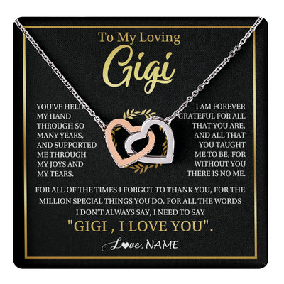 Interlocking Hearts Necklace Stainless Steel & Rose Gold Finish | 1 | Personalized To My Gigi Gifts Necklace From Granddaughter GrandsonGrateful Thank You Gigi Birthday Mothers Day Christmas Customized Gift Box Message Card | teecentury