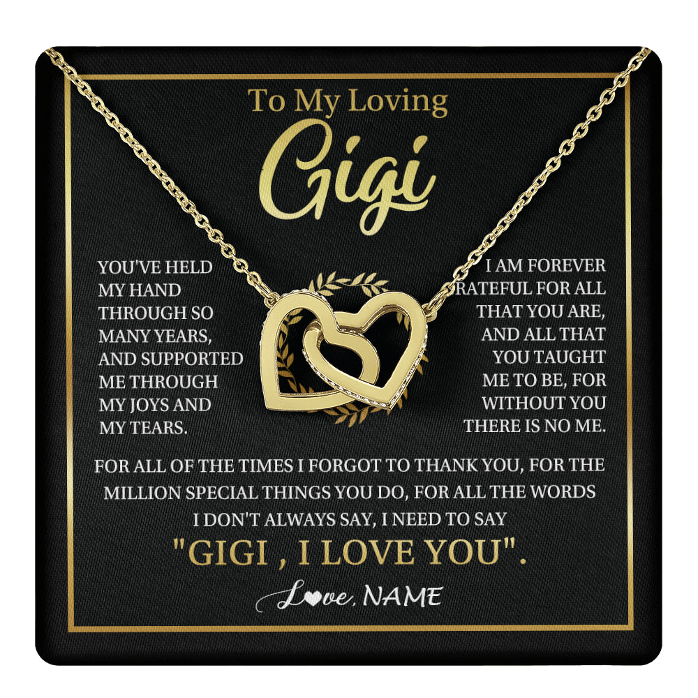 Interlocking Hearts Necklace 18K Yellow Gold Finish | 1 | Personalized To My Gigi Gifts Necklace From Granddaughter GrandsonGrateful Thank You Gigi Birthday Mothers Day Christmas Customized Gift Box Message Card | teecentury