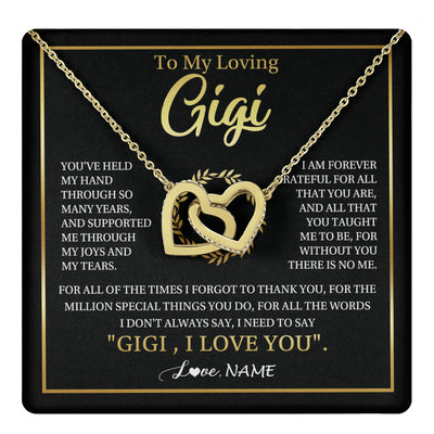 Interlocking Hearts Necklace 18K Yellow Gold Finish | 1 | Personalized To My Gigi Gifts Necklace From Granddaughter GrandsonGrateful Thank You Gigi Birthday Mothers Day Christmas Customized Gift Box Message Card | teecentury
