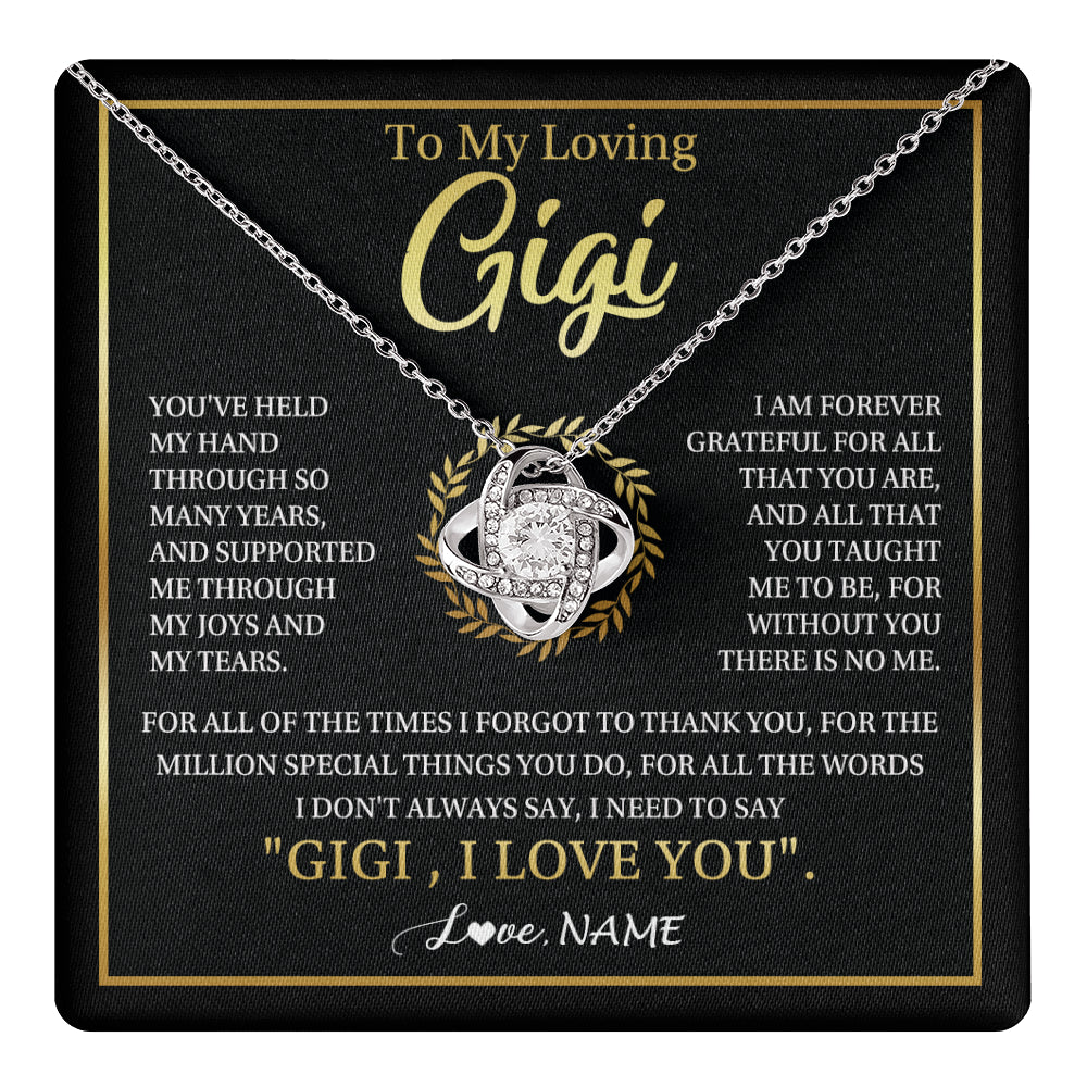 Love Knot Necklace 14K White Gold Finish | 1 | Personalized To My Gigi Gifts Necklace From Granddaughter GrandsonGrateful Thank You Gigi Birthday Mothers Day Christmas Customized Gift Box Message Card | teecentury