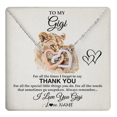 Interlocking Hearts Necklace Stainless Steel & Rose Gold Finish | 1 | Personalized To My Gigi Necklace From Granddaughter GrandsonThank You Lion Gigi Gift For Mothers Day Birthday Gift Christmas For Gigi Gift Box Message Card | teecentury