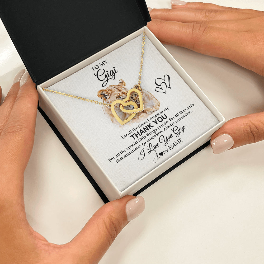 Interlocking Hearts Necklace 18K Yellow Gold Finish | 2 | Personalized To My Gigi Necklace From Granddaughter GrandsonThank You Lion Gigi Gift For Mothers Day Birthday Gift Christmas For Gigi Gift Box Message Card | teecentury