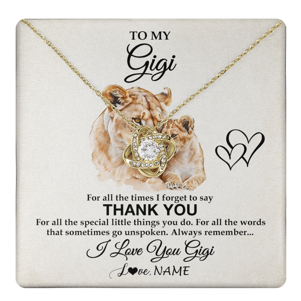 Love Knot Necklace 18K Yellow Gold Finish | 1 | Personalized To My Gigi Necklace From Granddaughter GrandsonThank You Lion Gigi Gift For Mothers Day Birthday Gift Christmas For Gigi Gift Box Message Card | teecentury