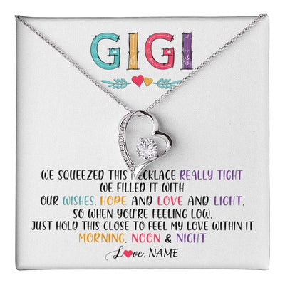 Forever Love Necklace 14K White Gold Finish | 1 | Personalized To My Gigi Necklace From Grandkids Granddaughter We Squeezed This Necklace Gigi Birthday Mothers Day Christmas Customized Gift Box Message Card | teecentury