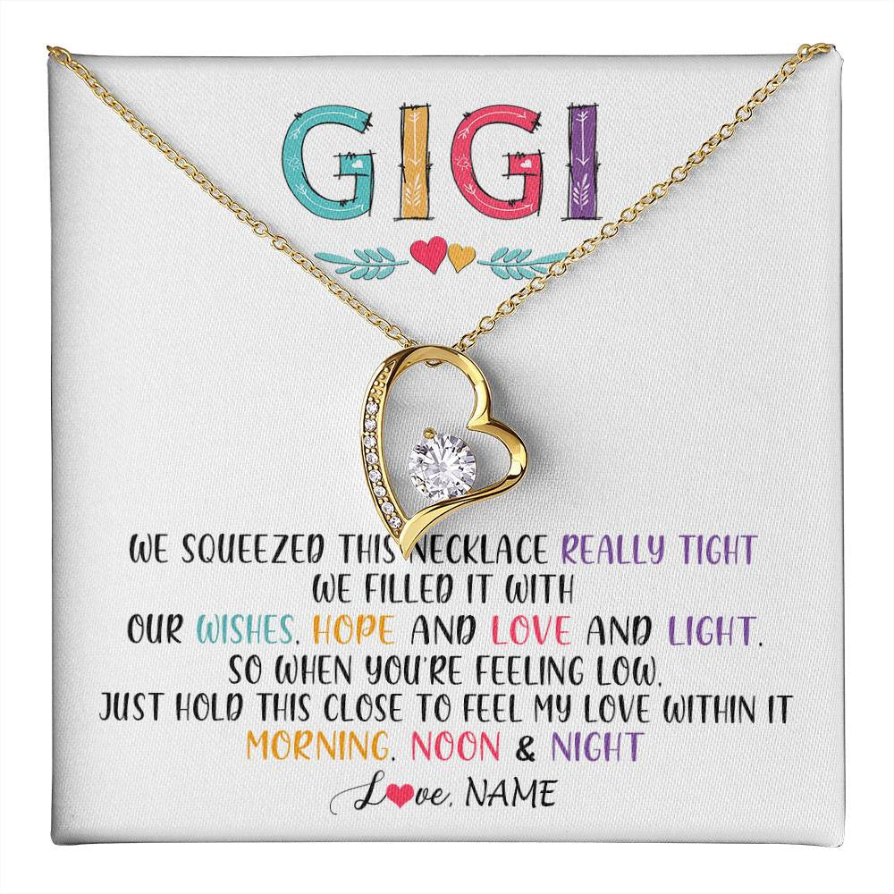 Forever Love Necklace 18K Yellow Gold Finish | 1 | Personalized To My Gigi Necklace From Grandkids Granddaughter We Squeezed This Necklace Gigi Birthday Mothers Day Christmas Customized Gift Box Message Card | teecentury
