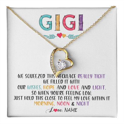 Forever Love Necklace 18K Yellow Gold Finish | 1 | Personalized To My Gigi Necklace From Grandkids Granddaughter We Squeezed This Necklace Gigi Birthday Mothers Day Christmas Customized Gift Box Message Card | teecentury
