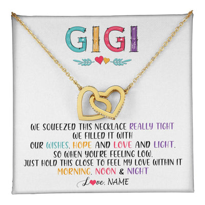 Interlocking Hearts Necklace 18K Yellow Gold Finish | 1 | Personalized To My Gigi Necklace From Grandkids Granddaughter We Squeezed This Necklace Gigi Birthday Mothers Day Christmas Customized Gift Box Message Card | teecentury