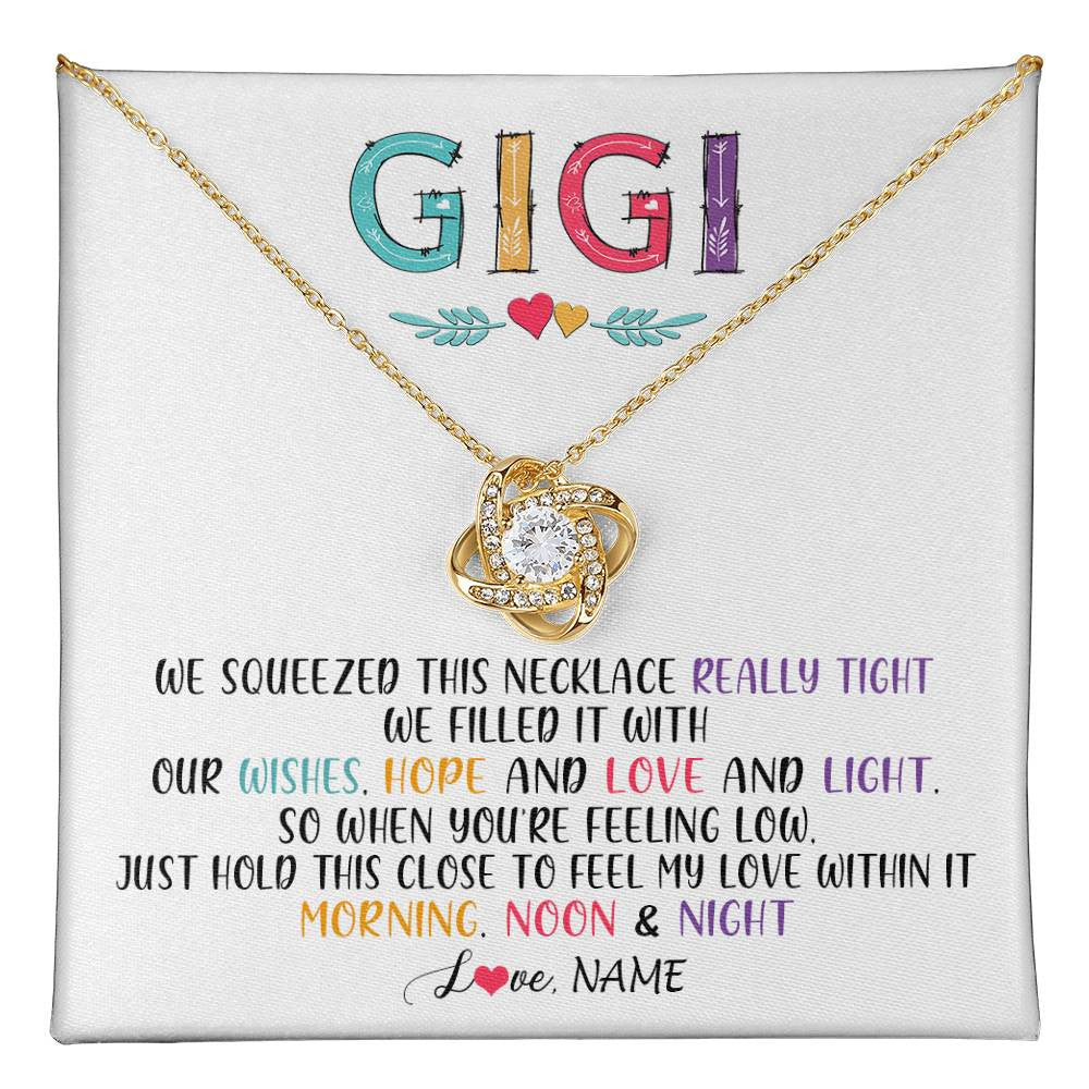 Love Knot Necklace 18K Yellow Gold Finish | 1 | Personalized To My Gigi Necklace From Grandkids Granddaughter We Squeezed This Necklace Gigi Birthday Mothers Day Christmas Customized Gift Box Message Card | teecentury