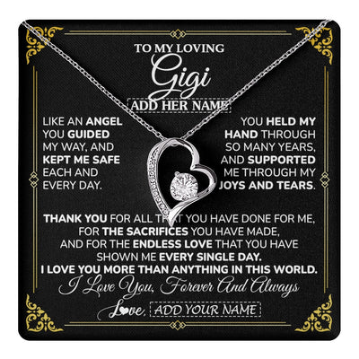 Forever Love Necklace 14K White Gold Finish | 1 | Personalized To My Gigi Necklace Gifts Meaningful Gift To Gigi From Granddaughter Without You There Is No Me Mothers Day Birthday Gift Box Message Card | https://teecentury.