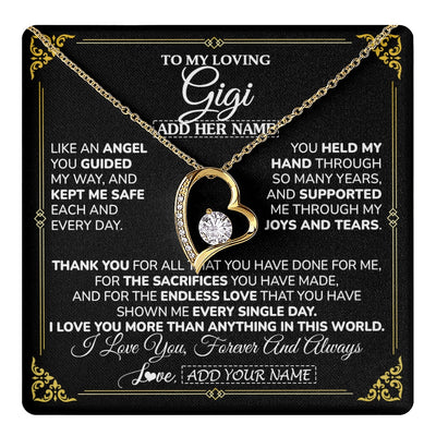 Forever Love Necklace 18K Yellow Gold Finish | 1 | Personalized To My Gigi Necklace Gifts Meaningful Gift To Gigi From Granddaughter Without You There Is No Me Mothers Day Birthday Gift Box Message Card | https://teecentury.