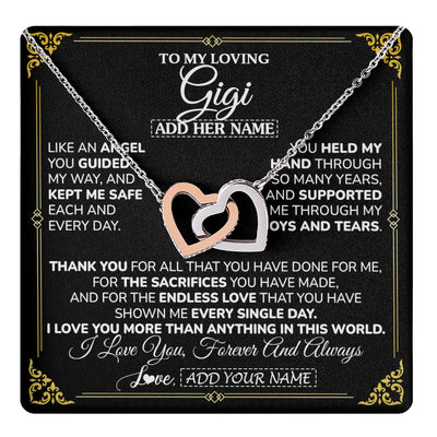 Interlocking Hearts Necklace Stainless Steel & Rose Gold Finish | 1 | Personalized To My Gigi Necklace Gifts Meaningful Gift To Gigi From Granddaughter Without You There Is No Me Mothers Day Birthday Gift Box Message Card | https://teecentury.