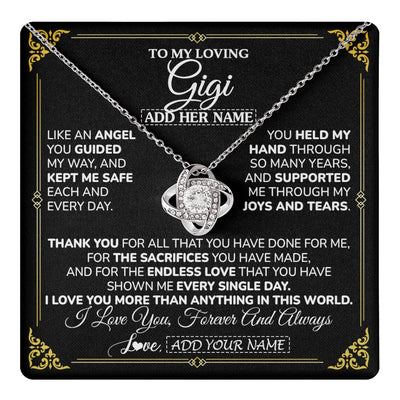 Love Knot Necklace 14K White Gold Finish | 1 | Personalized To My Gigi Necklace Gifts Meaningful Gift To Gigi From Granddaughter Without You There Is No Me Mothers Day Birthday Gift Box Message Card | https://teecentury.