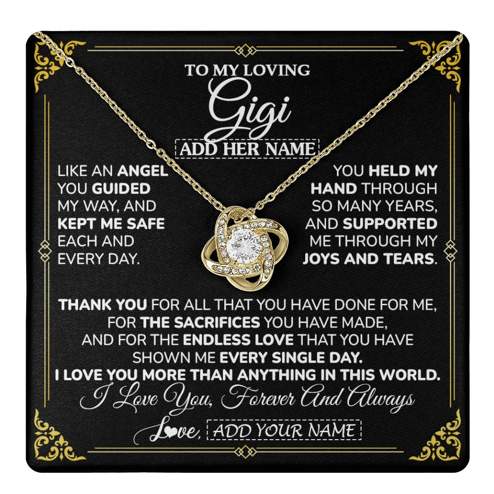 Love Knot Necklace 18K Yellow Gold Finish | 1 | Personalized To My Gigi Necklace Gifts Meaningful Gift To Gigi From Granddaughter Without You There Is No Me Mothers Day Birthday Gift Box Message Card | https://teecentury.