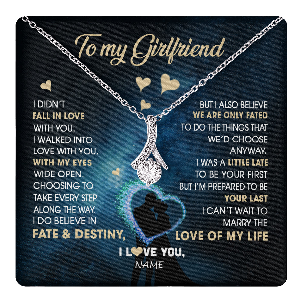 Alluring Beauty Necklace 14K White Gold Finish | 1 | Personalized To My Girlfriend Necklace Fall In Love With You Future Wife Birthday Anniversary Valentines Day Christmas Customized Gift Box Message Card | teecentury