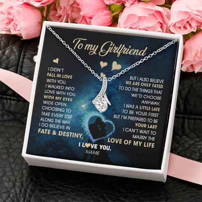 Alluring Beauty Necklace 14K White Gold Finish | Personalized To My Girlfriend Necklace Fall In Love With You Future Wife Birthday Anniversary Valentines Day Christmas Customized Gift Box Message Card | teecentury