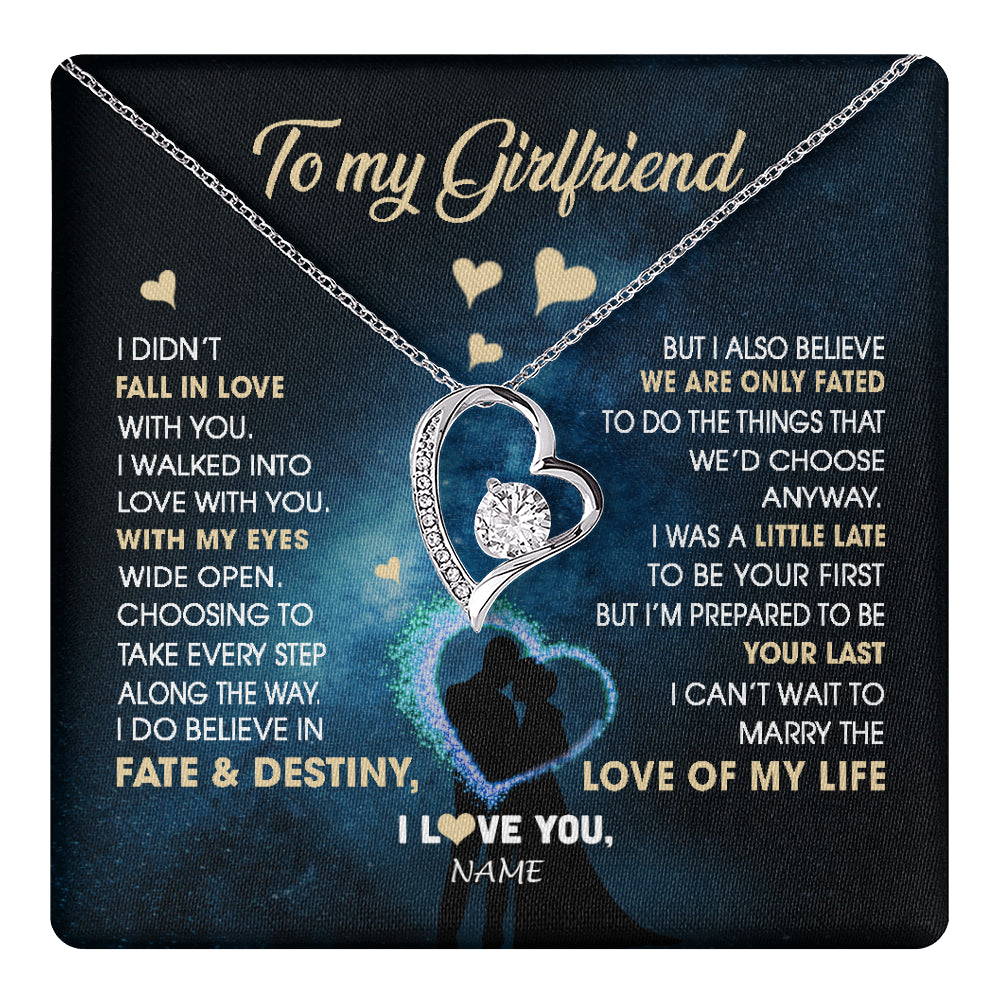 Forever Love Necklace 14K White Gold Finish | 1 | Personalized To My Girlfriend Necklace Fall In Love With You Future Wife Birthday Anniversary Valentines Day Christmas Customized Gift Box Message Card | teecentury