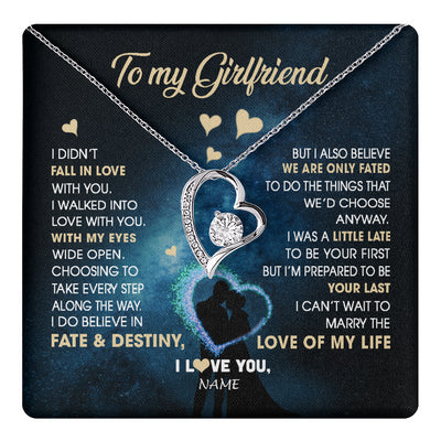Forever Love Necklace 14K White Gold Finish | 1 | Personalized To My Girlfriend Necklace Fall In Love With You Future Wife Birthday Anniversary Valentines Day Christmas Customized Gift Box Message Card | teecentury