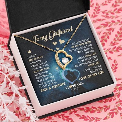 Forever Love Necklace 18K Yellow Gold Finish | Personalized To My Girlfriend Necklace Fall In Love With You Future Wife Birthday Anniversary Valentines Day Christmas Customized Gift Box Message Card | teecentury
